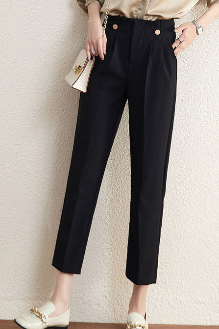 Straight tube pants, high-waisted black suit pants - liwisi