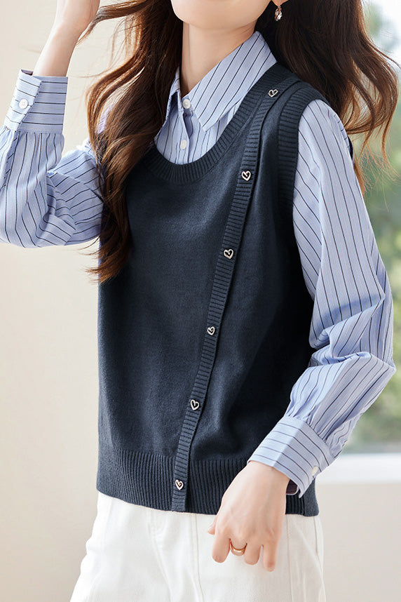 Early Autumn Fashionable Vest Spliced Shirt - liwisi