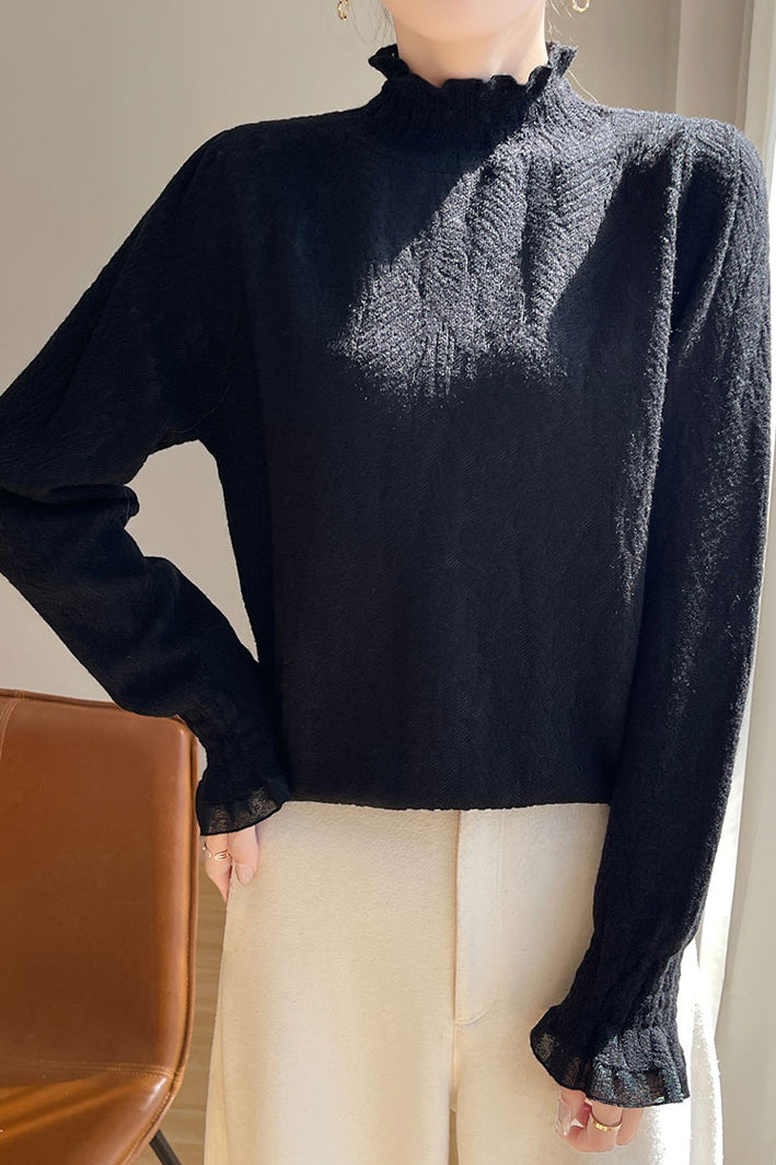 French lace-trimmed knitted undershirt - liwisi