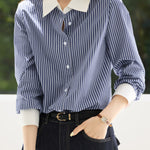 Casual Commuter Lapel Striped Shirt - liwisi