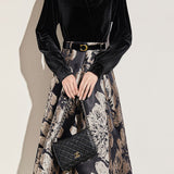 Elegant Velvet-Paneled Jacquard A-Line Dress