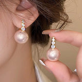 Light luxury copper micro inlaid zircon pearl earrings - liwisi