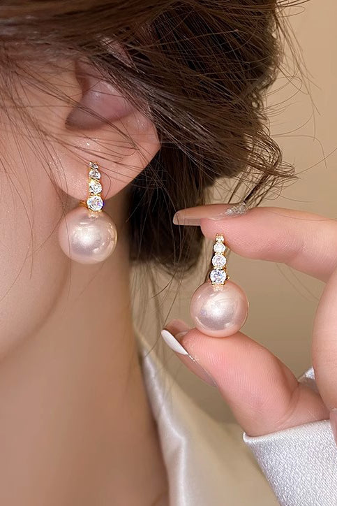 Light luxury copper micro inlaid zircon pearl earrings - liwisi