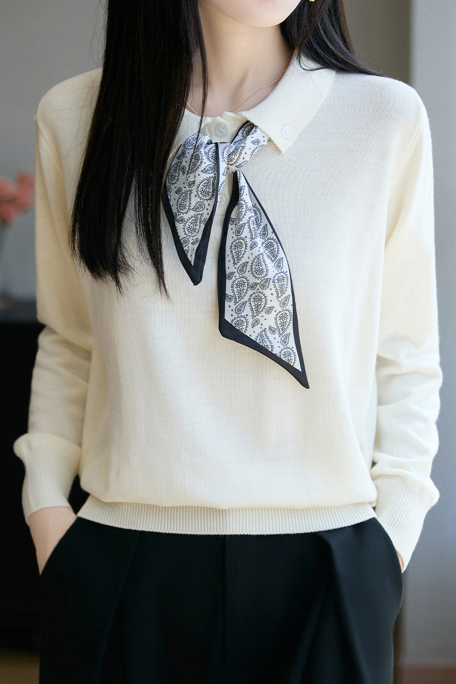 French Fashion Knit Top with Tie - liwisi