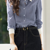 Casual Commuter Lapel Striped Shirt
