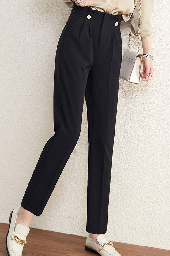 Straight tube pants, high-waisted black suit pants - liwisi