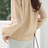 Temperament Retro Crew Neck Single-Breasted Long-Sleeve Shirt