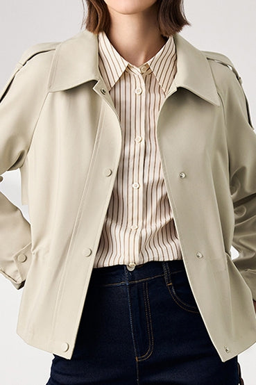 Short Trench Coat with Drawstring Waist - liwisi
