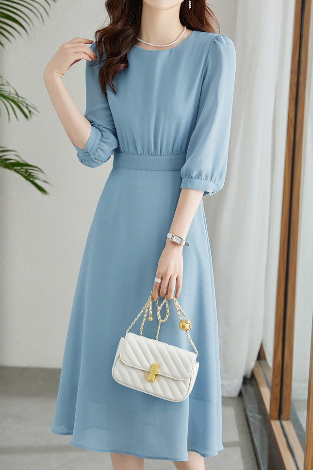 French-Style Three-Quarter Sleeve Elegant Dress - liwisi