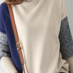 Contrast Turtleneck Leisure Knitted Sweater - liwisi