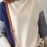 Contrast Turtleneck Leisure Knitted Sweater - liwisi