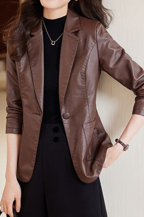 Montgomery Collar Leather Tailored Jacket - 2 Colors Available - liwisi
