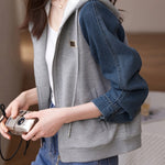 Hooded Zip-Up Denim Contrast Jacket - liwisi