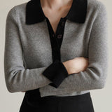 Bi-Color Basic Polo Collar Knit - liwisi