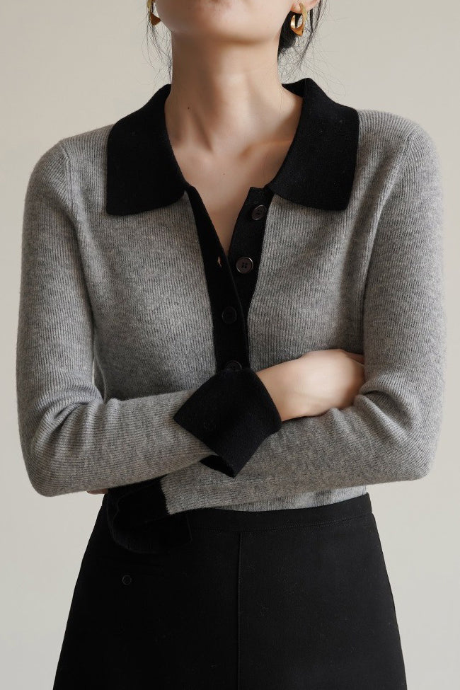 Bi-Color Basic Polo Collar Knit - liwisi