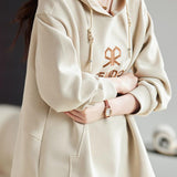 Hooded Logo Embroidery Drop Shoulder Hoodie - liwisi