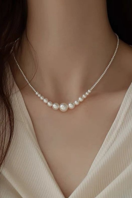 French-style gradient pearl collarbone necklace - liwisi