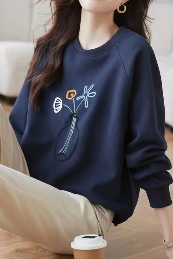 Exquisite Floral Pattern Long Sleeve Layering Hoodie - liwisi