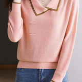 Contrast color hollow - out knitted sweater - liwisi
