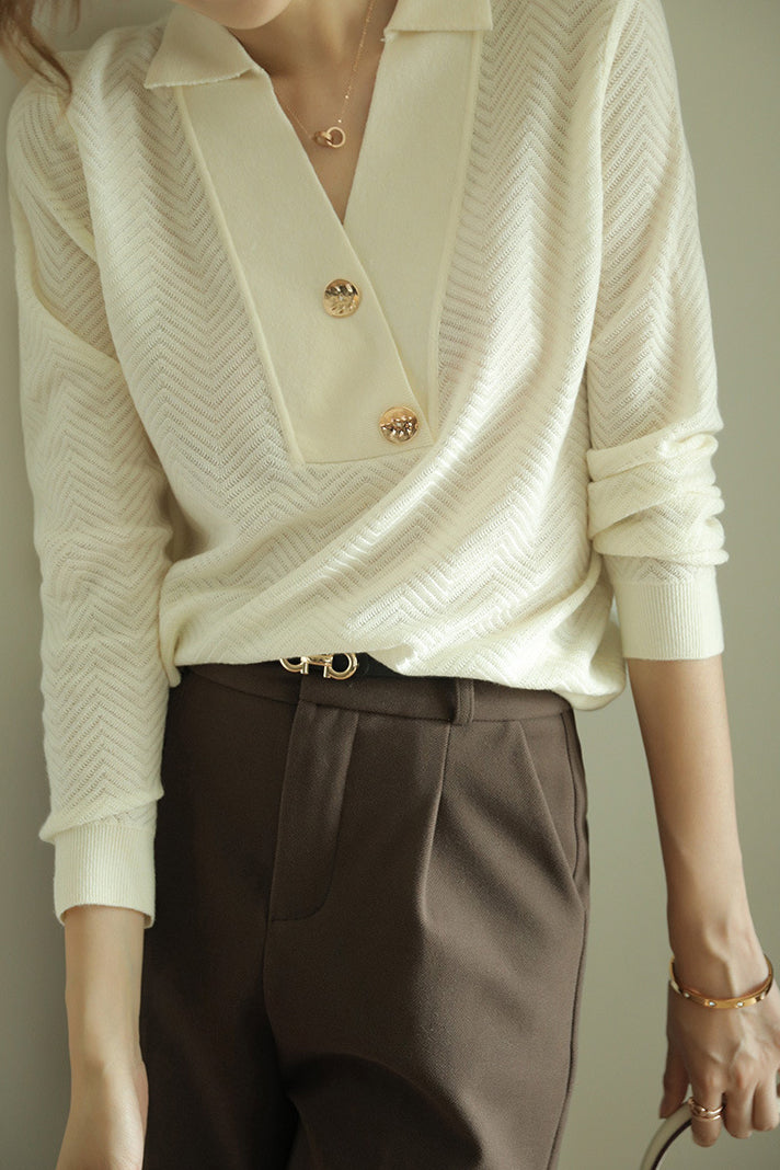 Casual Skipper Collar Button Decor Knit - 2 Colors Available - liwisi