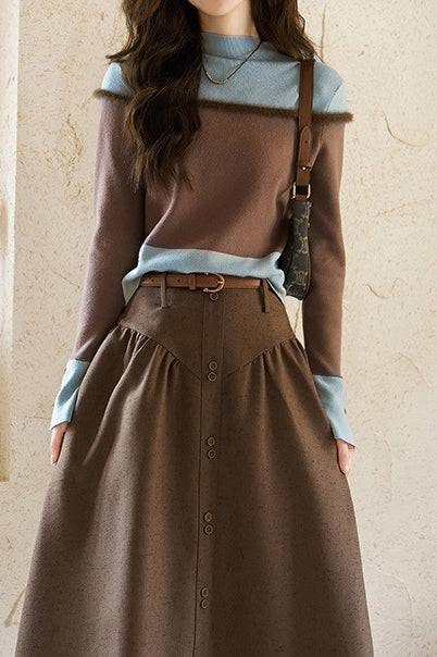 Casual Bottle Neck Bi-Color Knit - liwisi