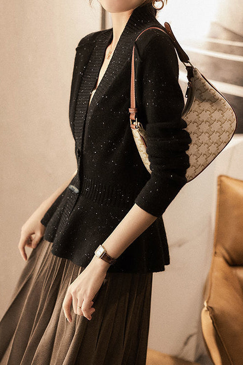 Right Front Opening Left Overlap Single Button Convertible V-Neck Cardigan - liwisi