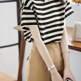Polo Collar Striped Drop Shoulder Shirt - liwisi