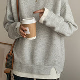 Slit fake two - piece pullover sweater - liwisi