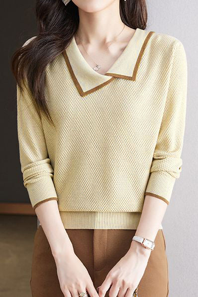 Contrast color hollow - out knitted sweater - liwisi