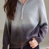 Fashion Gradient Color Double Zipper Cardigan - liwisi