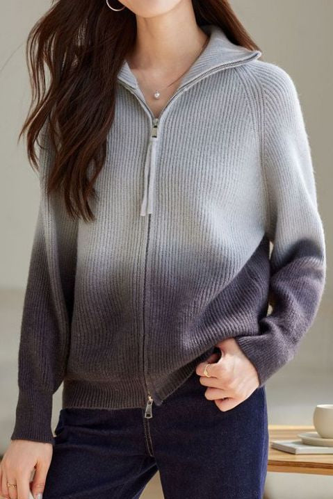 Fashion Gradient Color Double Zipper Cardigan - liwisi