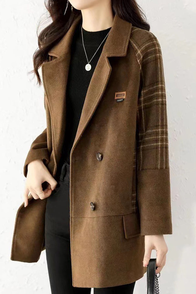 Fashionable Plaid Patchwork Wool Blend Coat - liwisi
