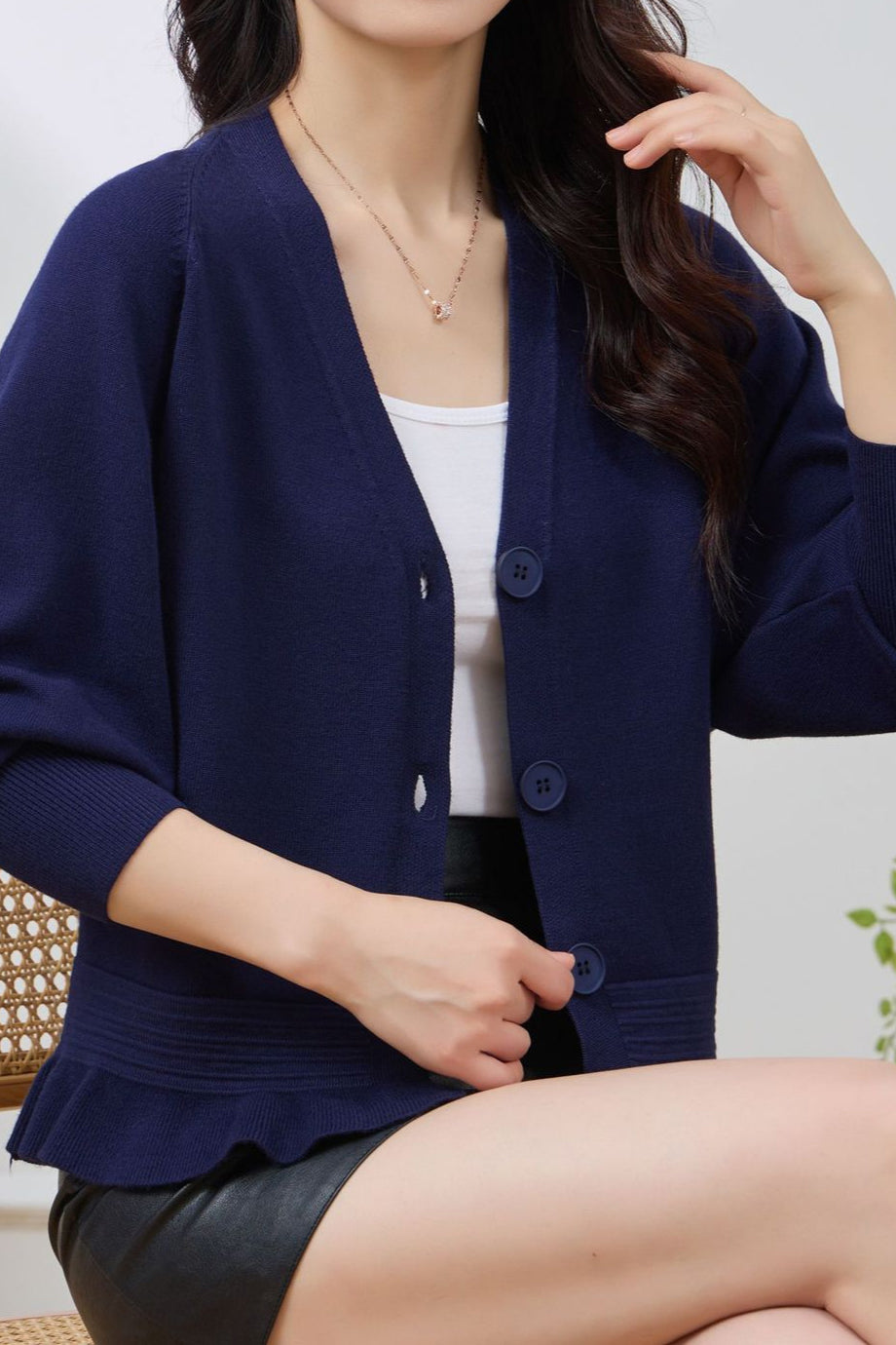 V-Neck Ruffle Hem Knit Cardigan - 4 Colors Available - liwisi