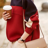 Round-neck Long-sleeved Loose Patchwork Sweatshirt. - liwisi