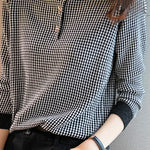 Round Neck Slit Opening Check Knit - 2 Colors Available - liwisi