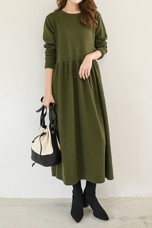 Round Neck Simple Long Maxi Flare Dress - 5 Colors Available - liwisi