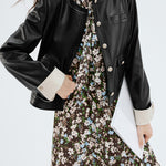 ラウンドネックシンプルレザージャケット 裏地付 2色入 - liwisi