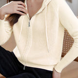 Casual Solid-Color Tied Hooded Knitted Cardigan