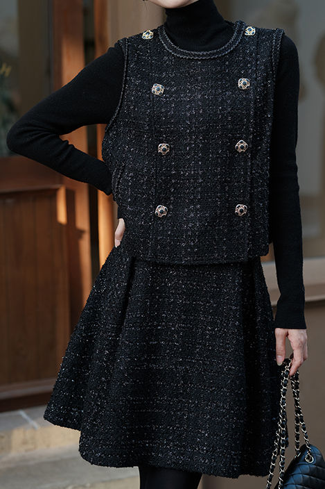 Elegant Waistcoat and High-Waisted Skirt Set - liwisi