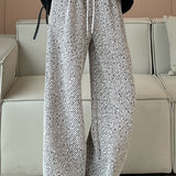 Lazy Relaxed Diagonal Striped Fleece-Lined Wide-Leg Pants - liwisi