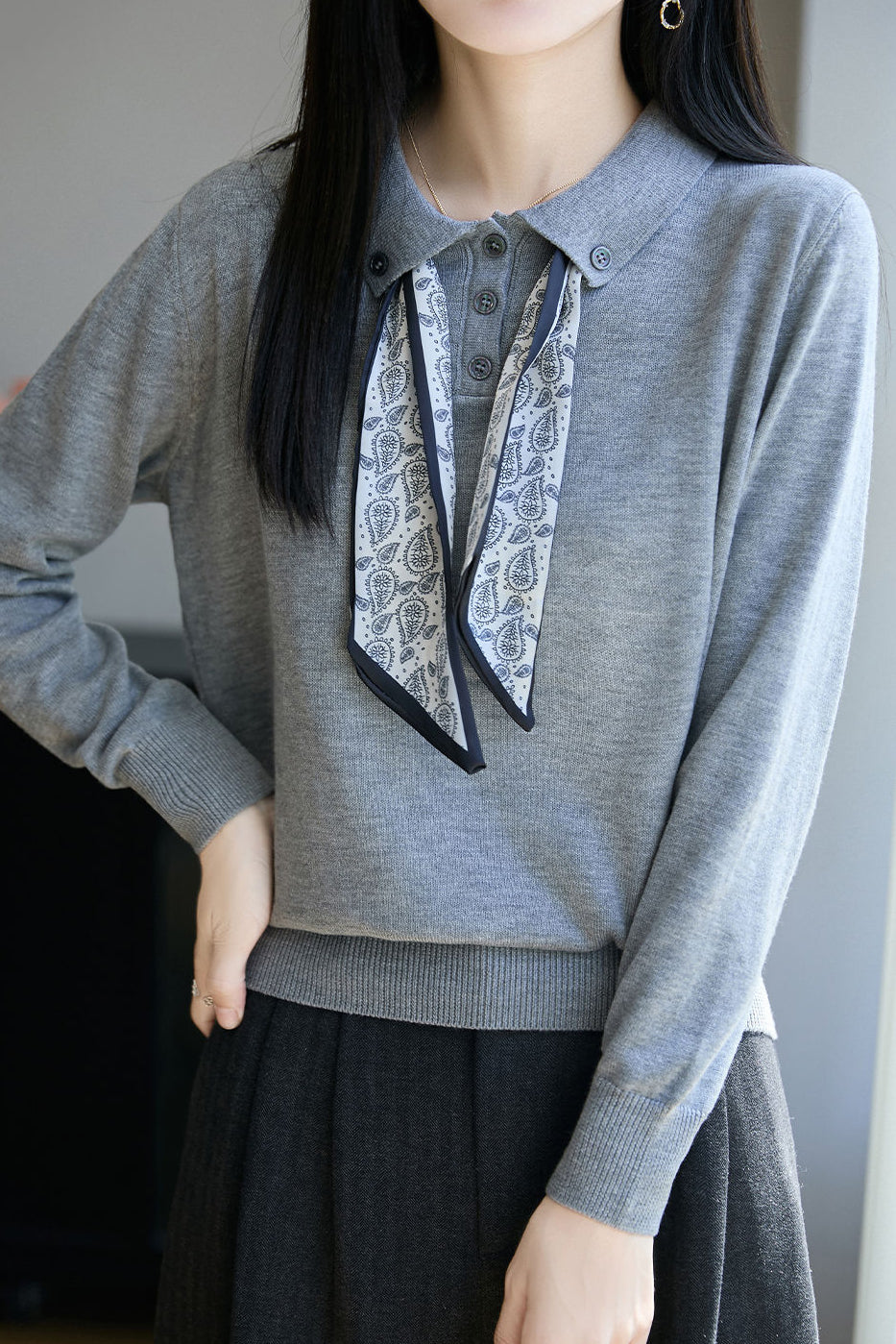 French Fashion Knit Top with Tie - liwisi