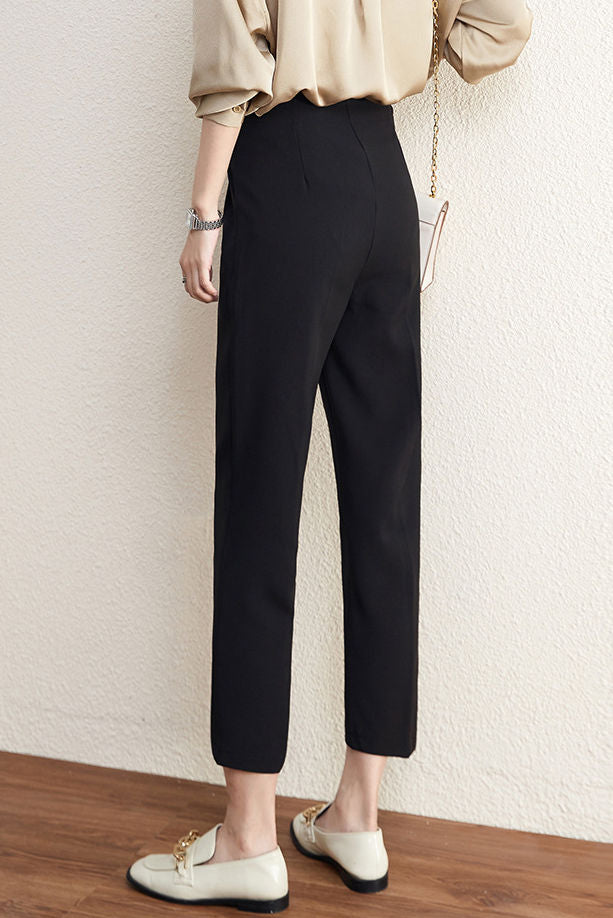 Straight tube pants, high-waisted black suit pants - liwisi