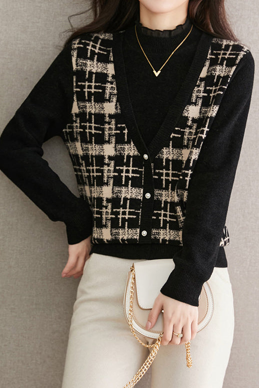Half turtleneck fake two-piece top - liwisi