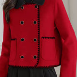 Elegant Temperament Color-Block Lapel Double-Faced Wool Coat