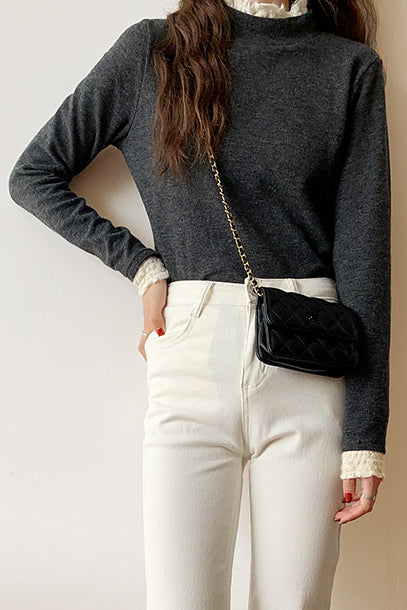 Fleece-lined knitted shirt with lace trim. - liwisi