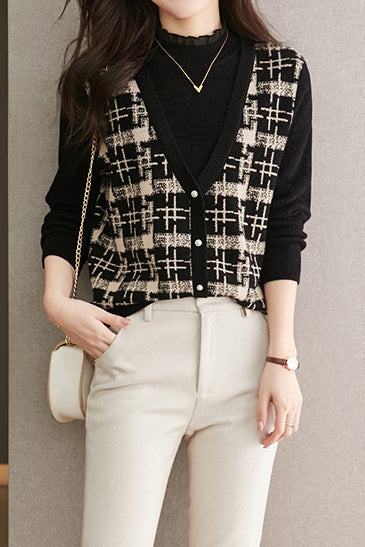 Half turtleneck fake two-piece top - liwisi