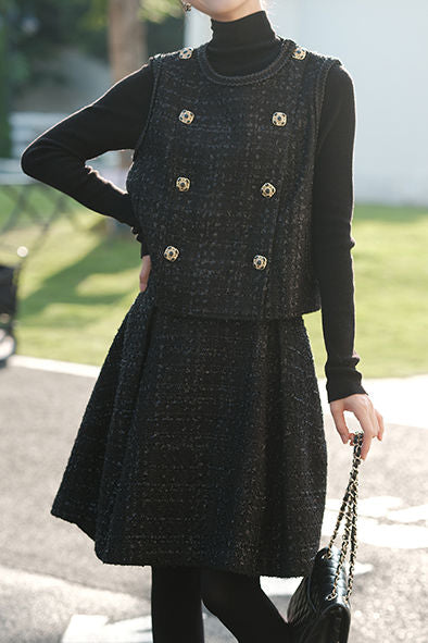 Elegant Waistcoat and High-Waisted Skirt Set - liwisi