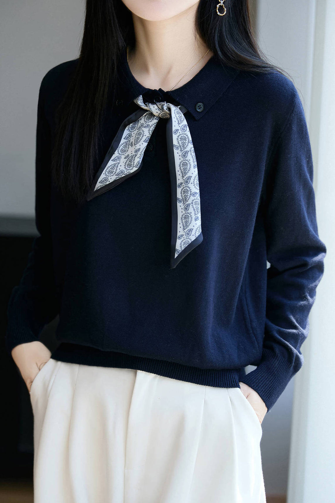 French Fashion Knit Top with Tie - liwisi