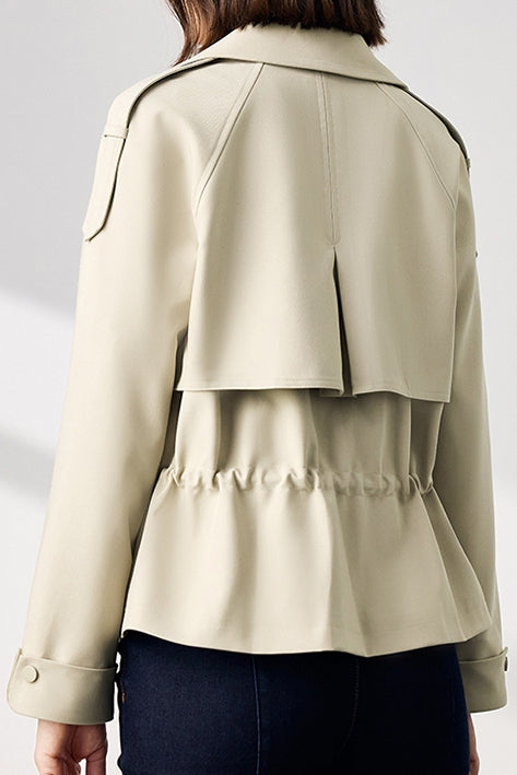 Short Trench Coat with Drawstring Waist - liwisi