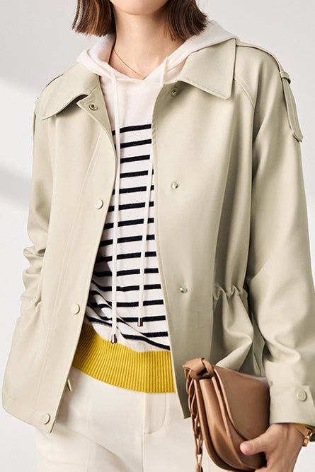Short Trench Coat with Drawstring Waist - liwisi